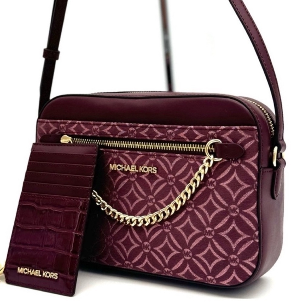 Michael Kors Large EW Crossbody Bag & Travel TZ Card Case Wallet Ox Blood Multi